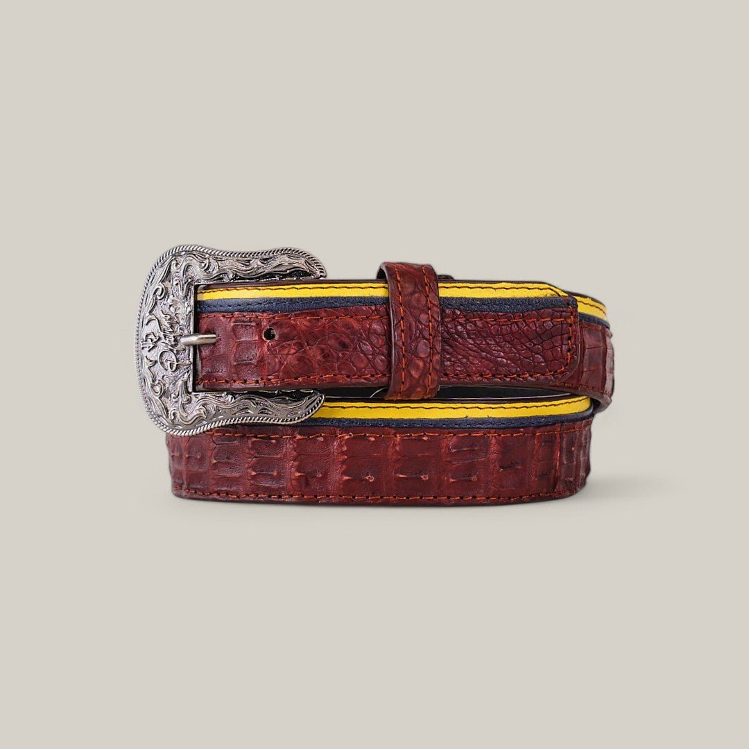 Exotic Caiman - Platinum Buckle - Wine Belt - Gomez Western Wear