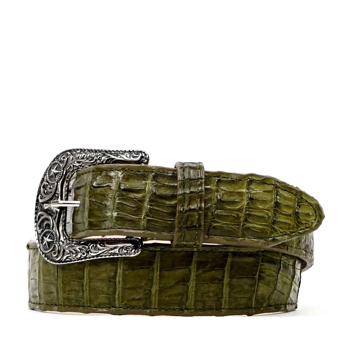Exotic Full Quilt Caiman Belt - Agave (C028) - Gomez Western Wear