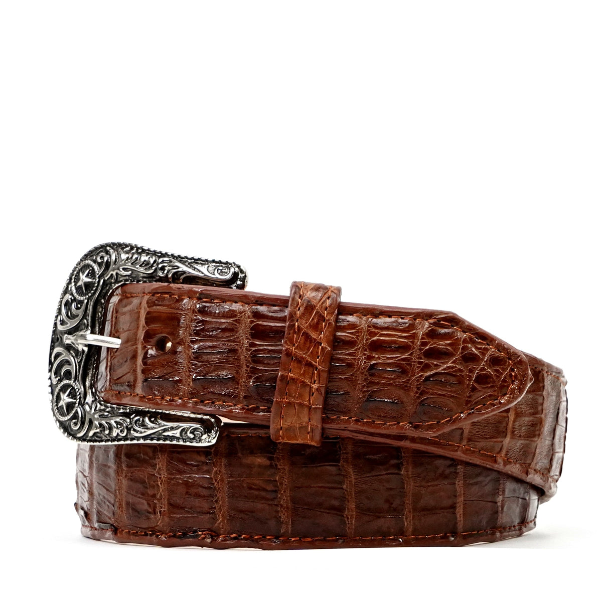 Exotic Full Quilt Caiman Belt - Brandy (C-028) - Gomez Western Wear