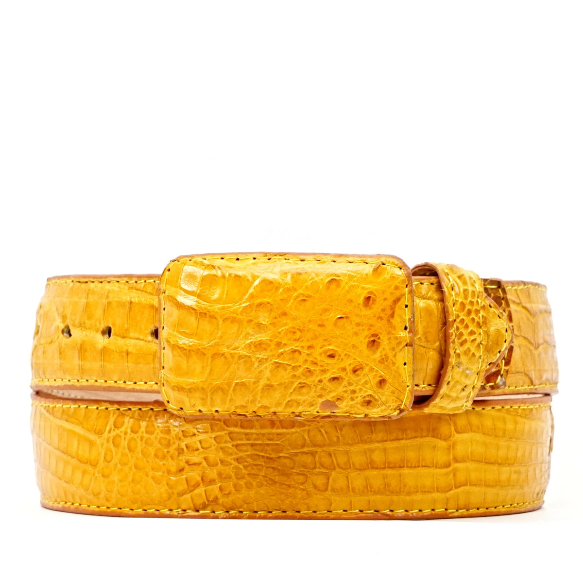 Exotic Full Quilt Caiman Belt - Buttercup (C-001) - Gomez Western Wear