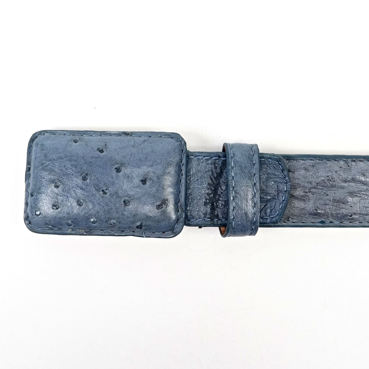 Exotic Full Quilt Ostrich Belt - Denim Blue (C-001) - Gomez Western Wear