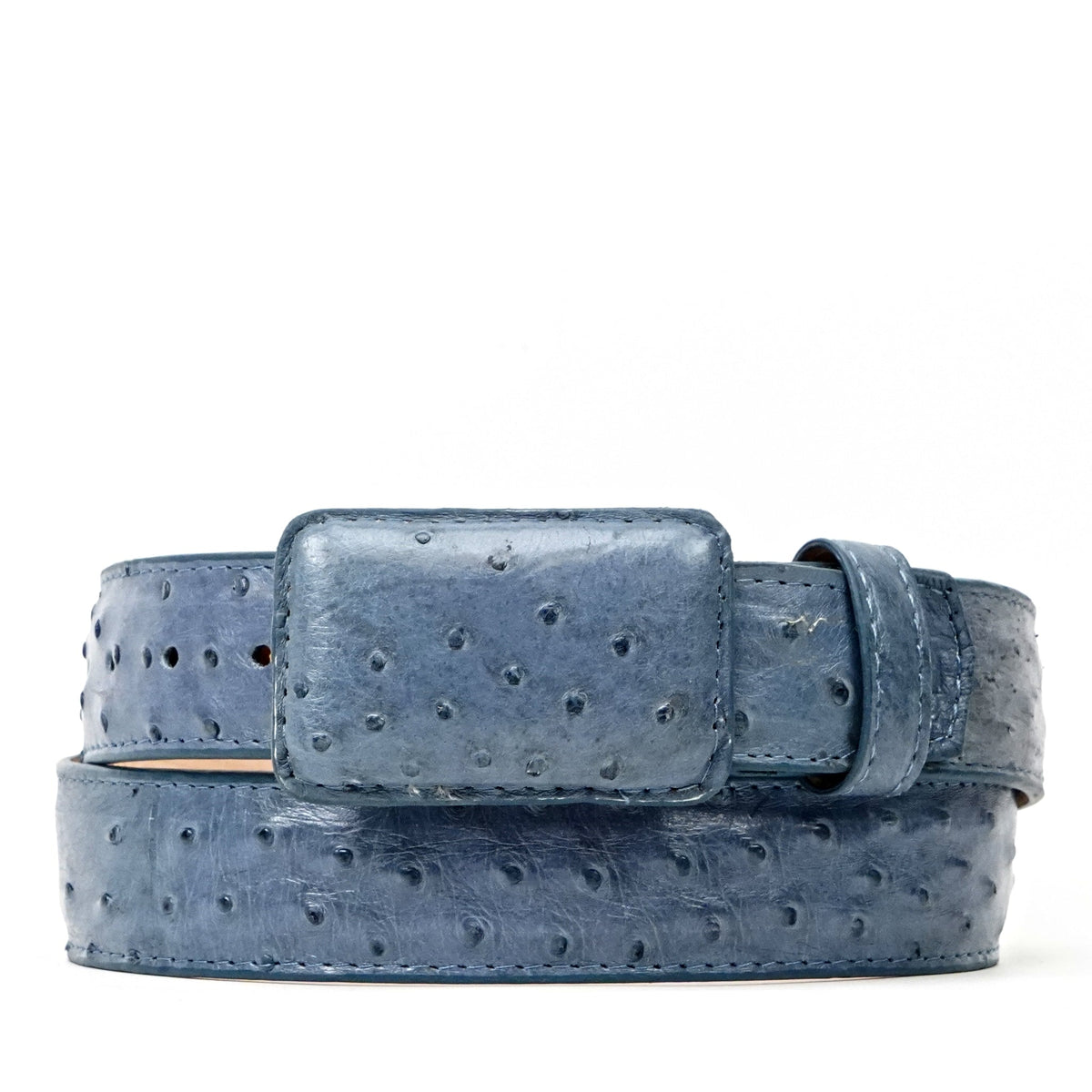 Exotic Full Quilt Ostrich Belt - Denim Blue (C-001) - Gomez Western Wear