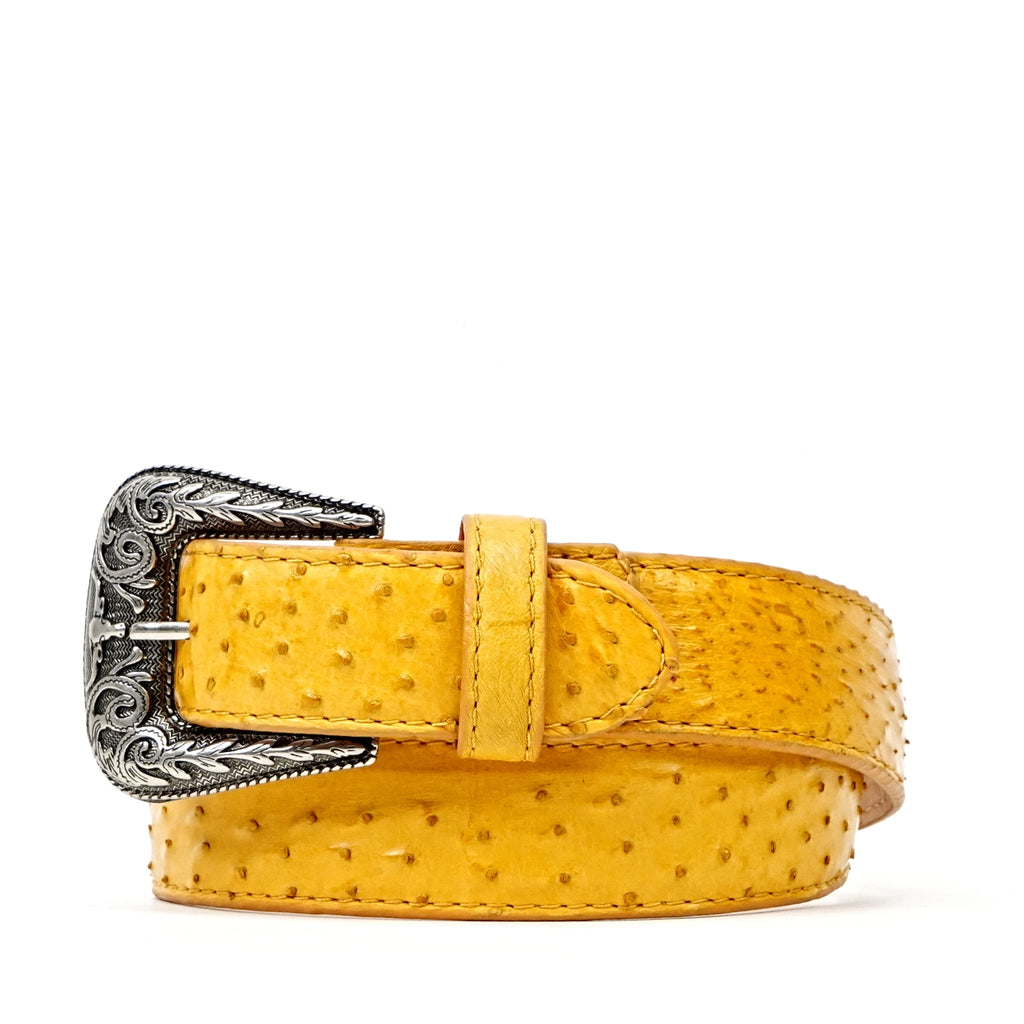 Exotic Full Quilt Ostrich Belt - Yellow (C-028) - Gomez Western Wear