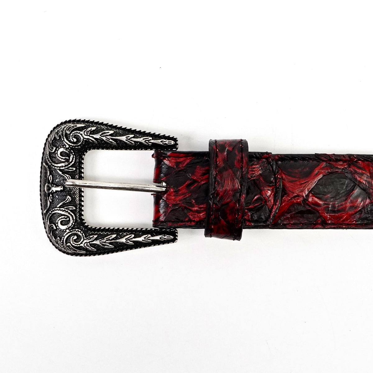 Exotic Full Quilt Pirarucu Belt - Red/Black (C-028) - Gomez Western Wear