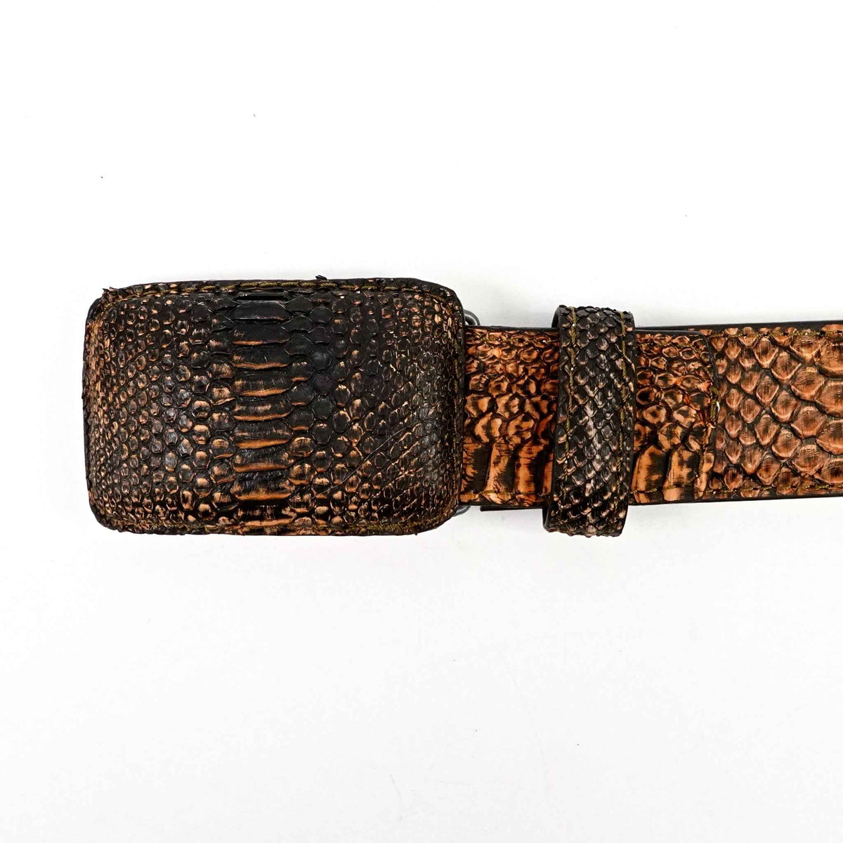 Exotic Full Quilt Python Belt - Burnt Orange (C-001) - Gomez Western Wear
