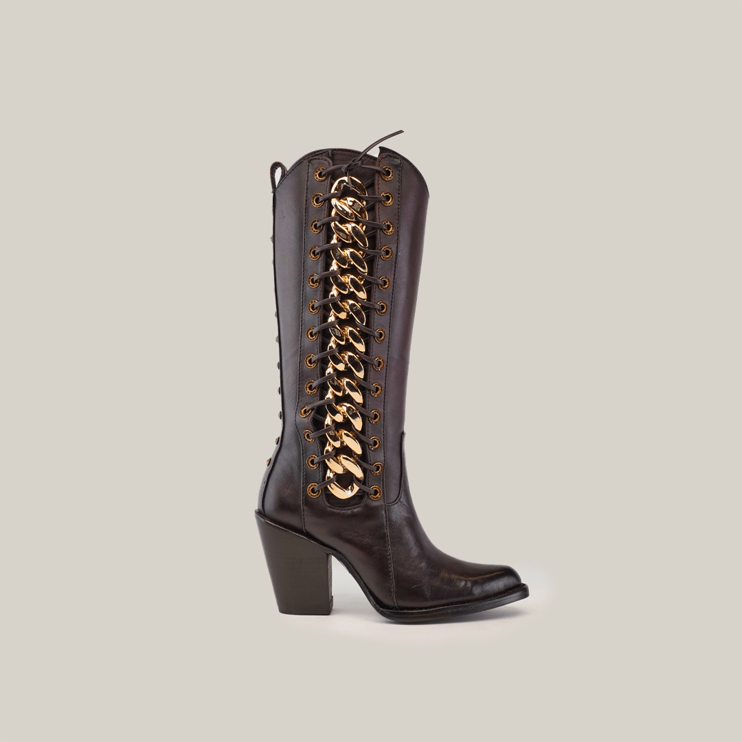 Francia Rings Tall Shaft Chocolate - J Toe - Gomez Western Wear