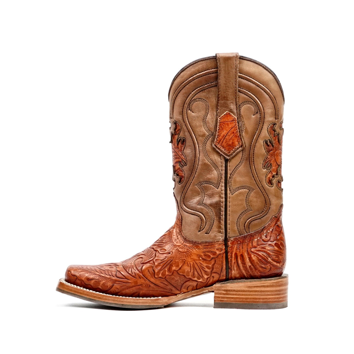 Hand-Tooled Floral Boots - Cognac - Rodeo Toe (E697) - Gomez Western Wear