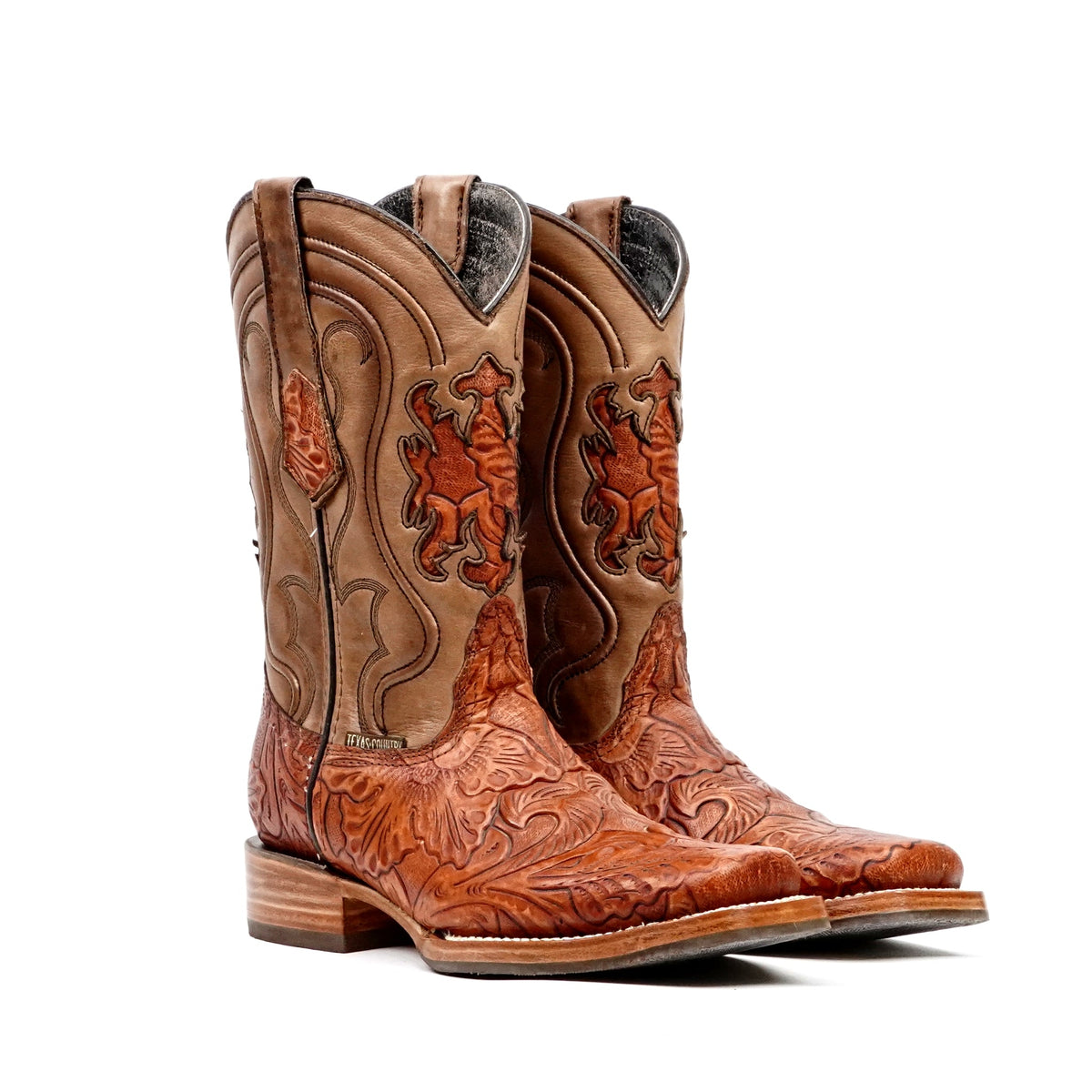 Hand-Tooled Floral Boots - Cognac - Rodeo Toe (E697) - Gomez Western Wear