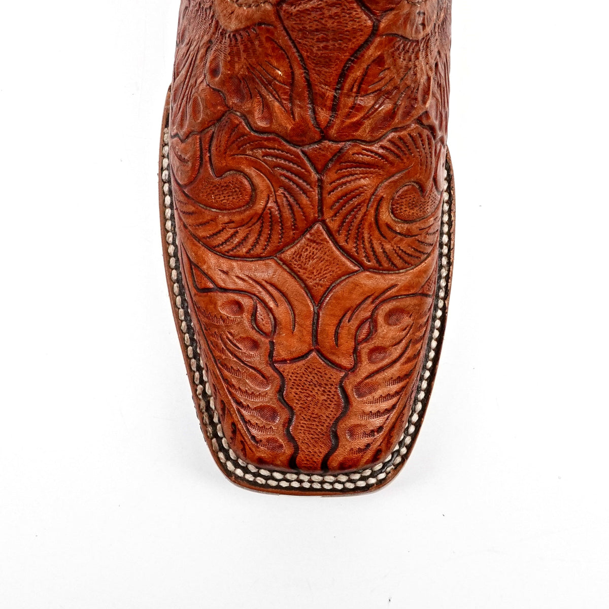 Hand-Tooled Floral Boots - Cognac - Rodeo Toe (E697) - Gomez Western Wear