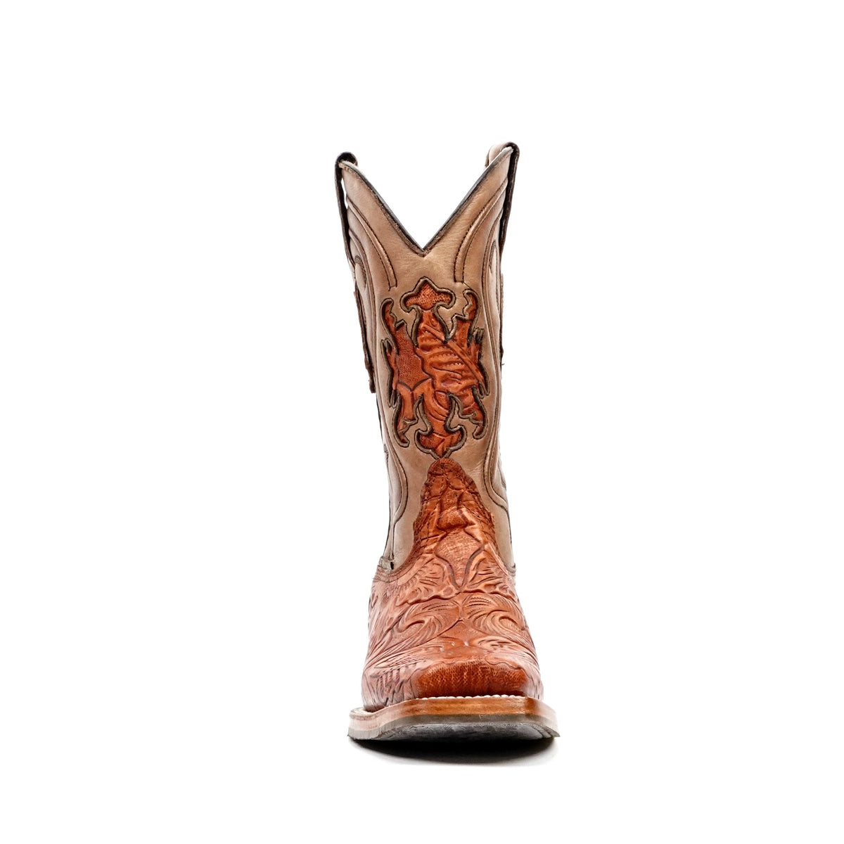 Hand-Tooled Floral Boots - Cognac - Rodeo Toe (E697) - Gomez Western Wear