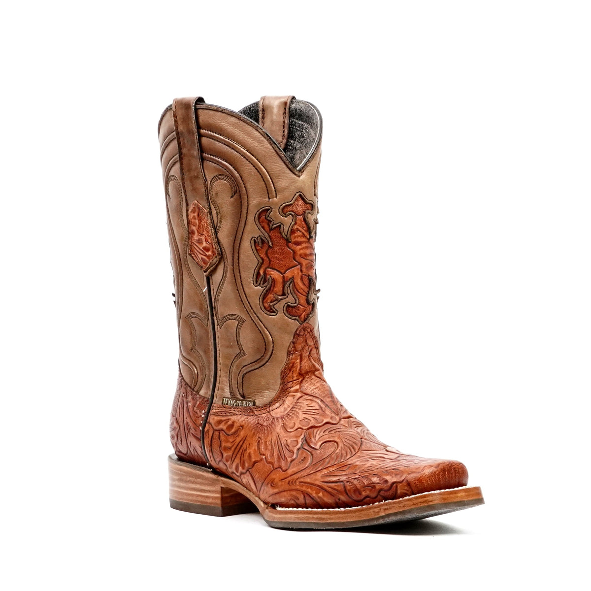 Hand-Tooled Floral Boots - Cognac - Rodeo Toe (E697) - Gomez Western Wear