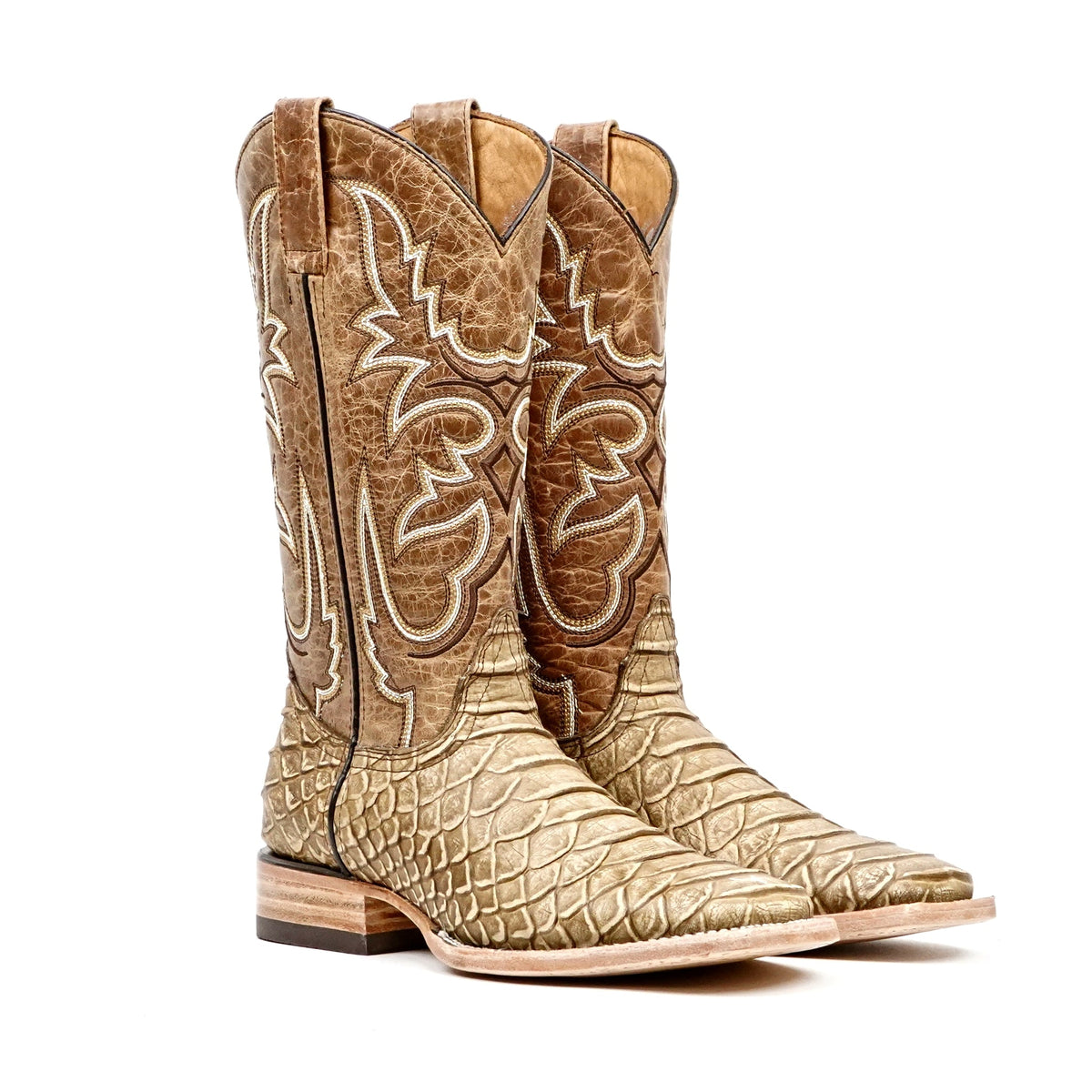Jumbo Python Cappuccino Boots - Embossed Leather - Square Toe (E682) - Gomez Western Wear