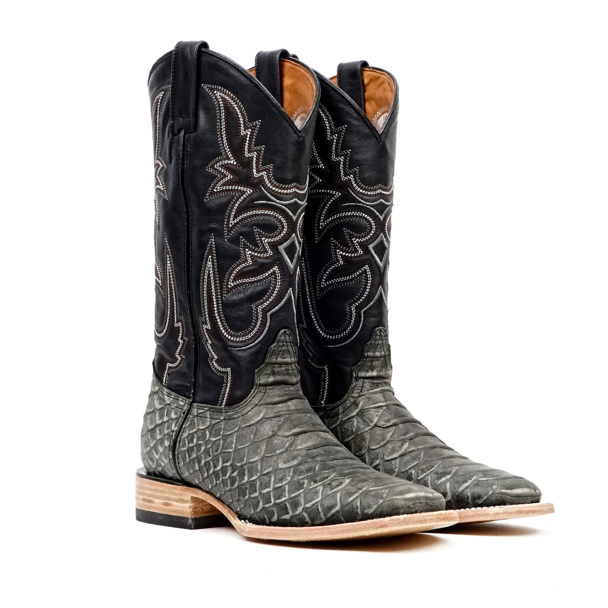 Jumbo Python Gray Boots - Embossed Leather - Square Toe (E943) - Gomez Western Wear