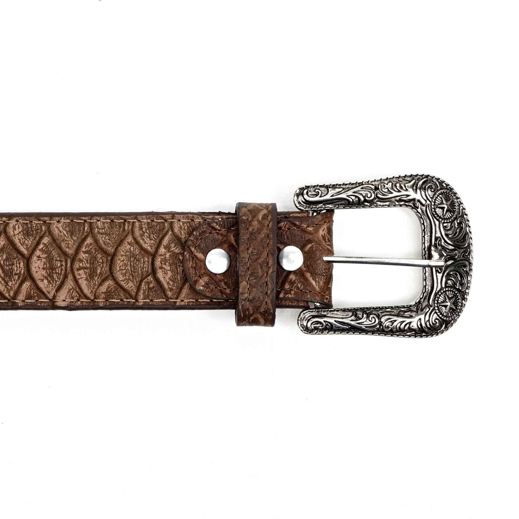 Jumbo Python Rustic Brown Belt - Embossed Leather (C-IMI) - Gomez Western Wear