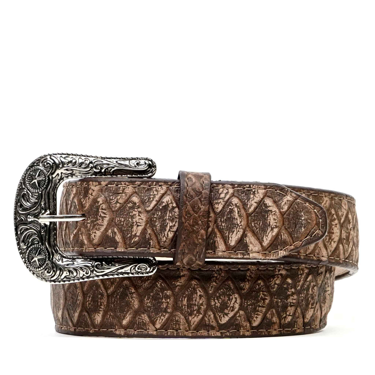 Jumbo Python Rustic Brown Belt - Embossed Leather (C-IMI) - Gomez Western Wear