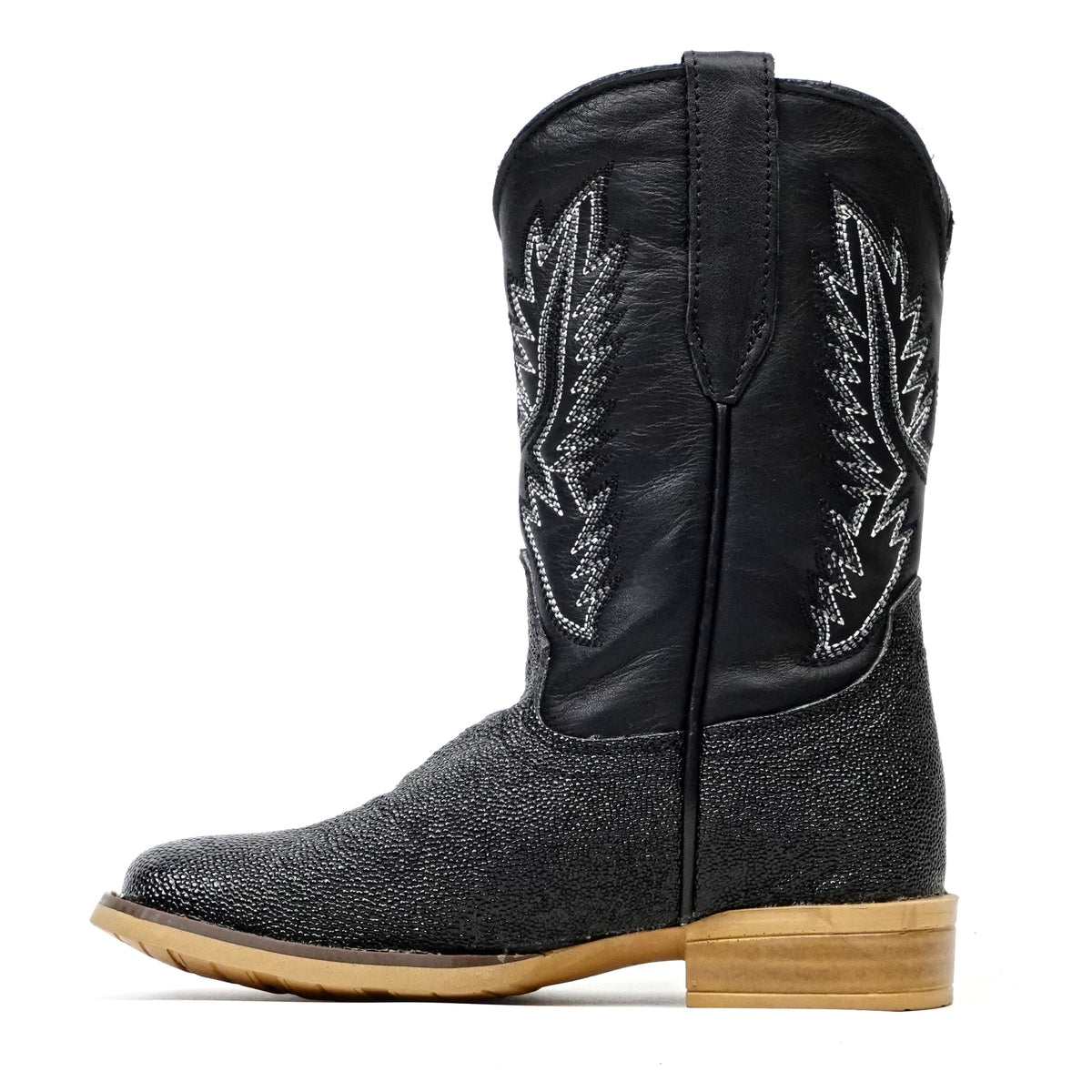 Kids Black Stingray Boots - Embossed Leather - Square Toe (K20-1) - Gomez Western Wear