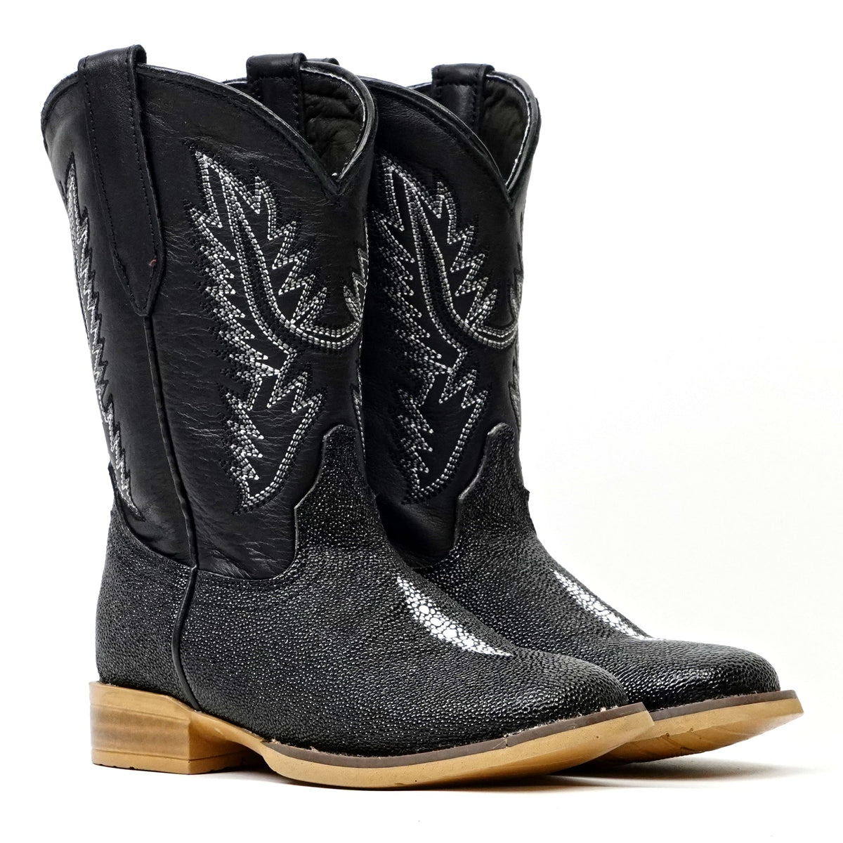 Kids Black Stingray Boots - Embossed Leather - Square Toe (K20-1) - Gomez Western Wear