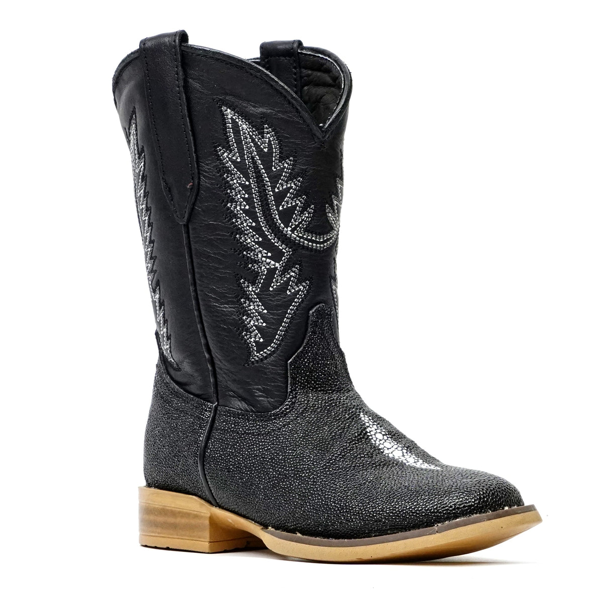 Kids Black Stingray Boots - Embossed Leather - Square Toe (K20-1) - Gomez Western Wear