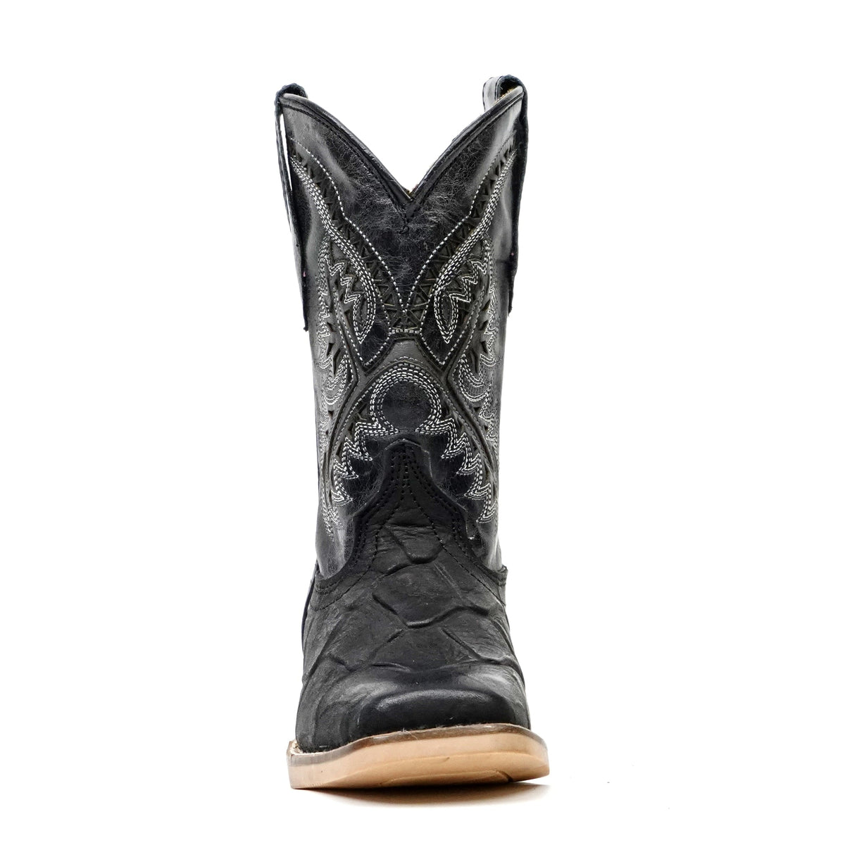 Kids Pirarucu Fish Black Boots - Embossed Leather - Square Toe (K92-1) - Gomez Western Wear