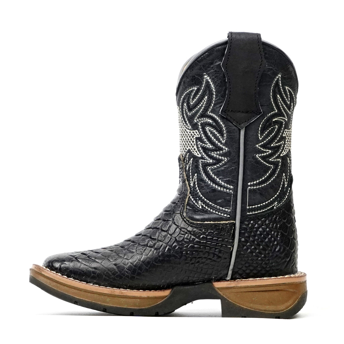 Kids Python Black Boots - Embossed Leather - Square Toe - Gomez Western Wear