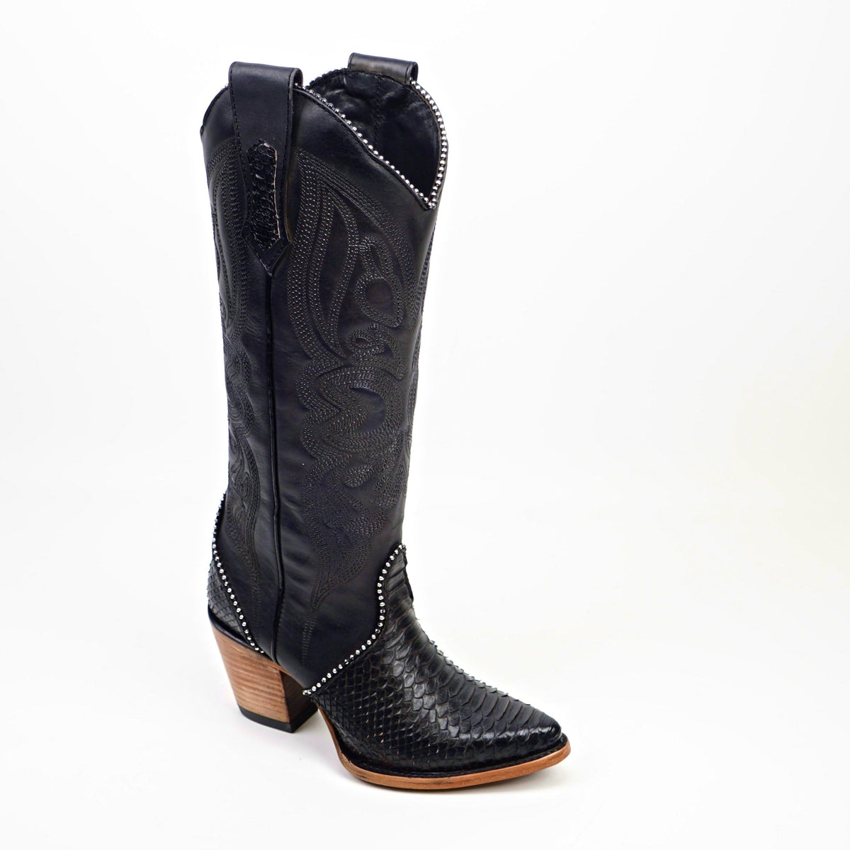 Linda Python Black Boots - Tall Shaft - J Toe - Gomez Western Wear