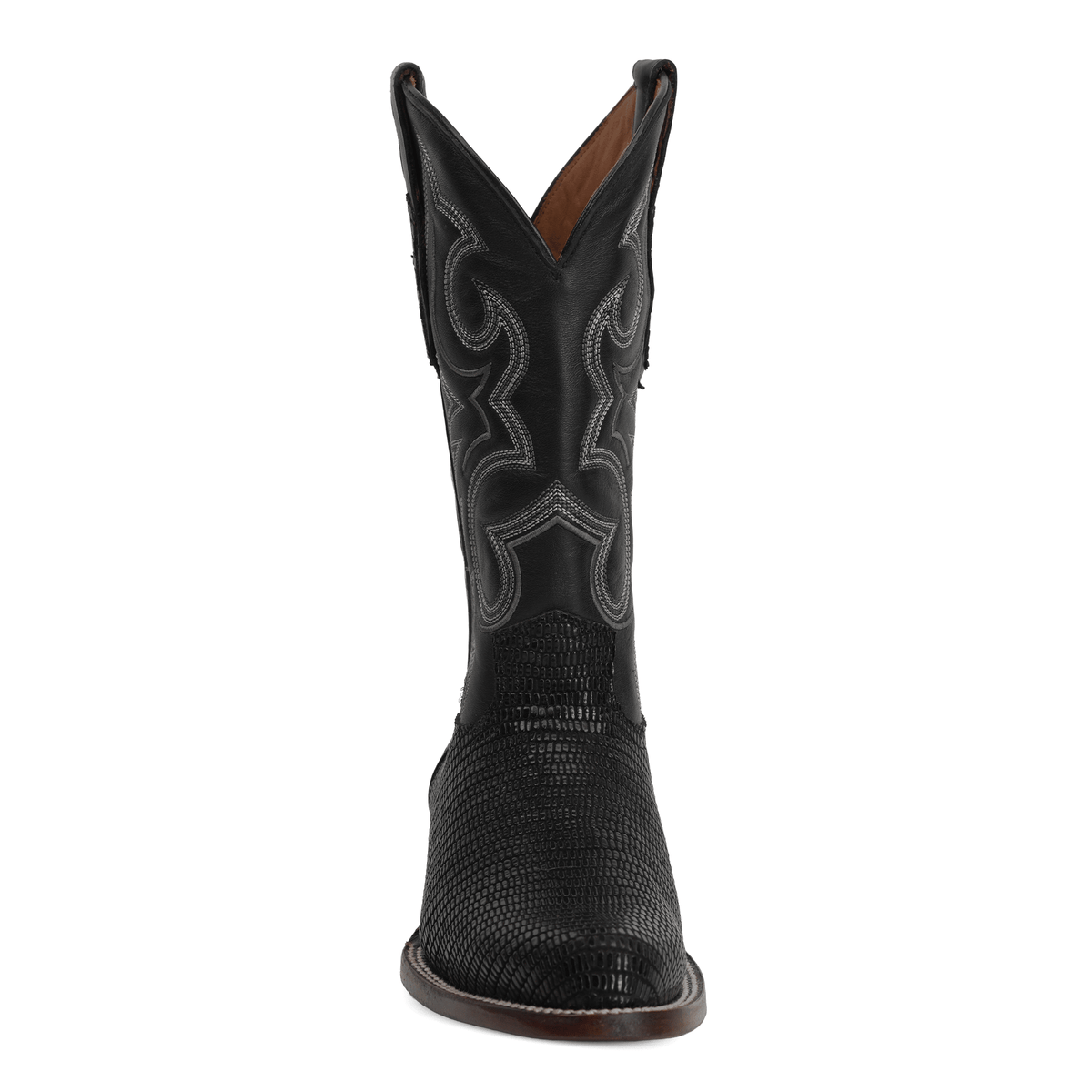 Lizard Black Boots - Embossed Leather - Roper Toe (E954) - Gomez Western Wear