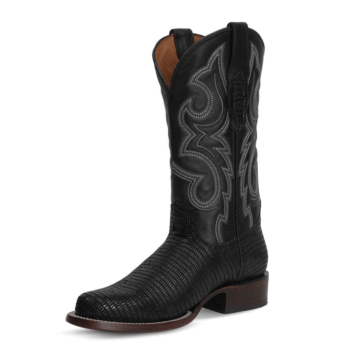 Lizard Black Boots - Embossed Leather - Roper Toe (E954) - Gomez Western Wear