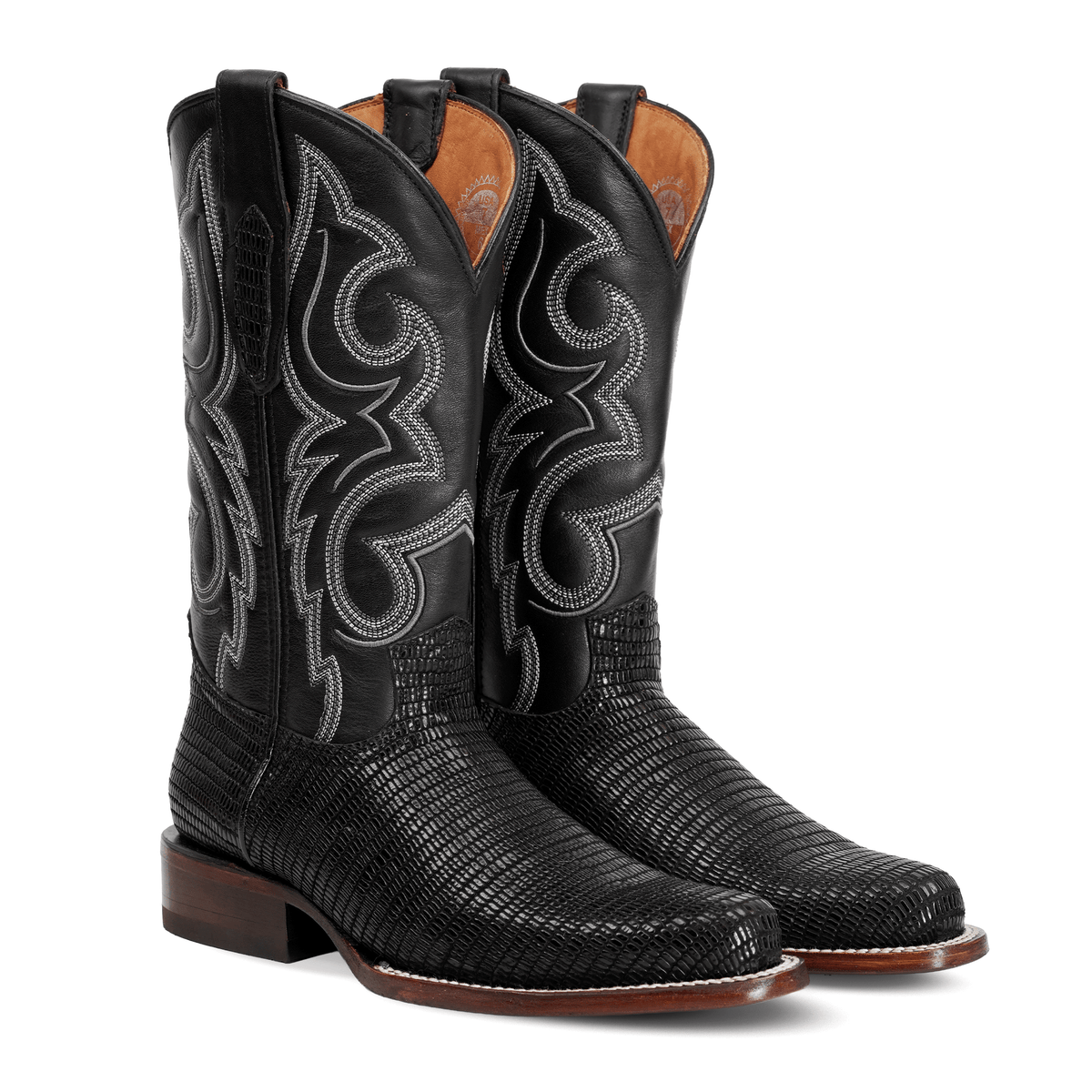Lizard Black Boots - Embossed Leather - Roper Toe (E954) - Gomez Western Wear