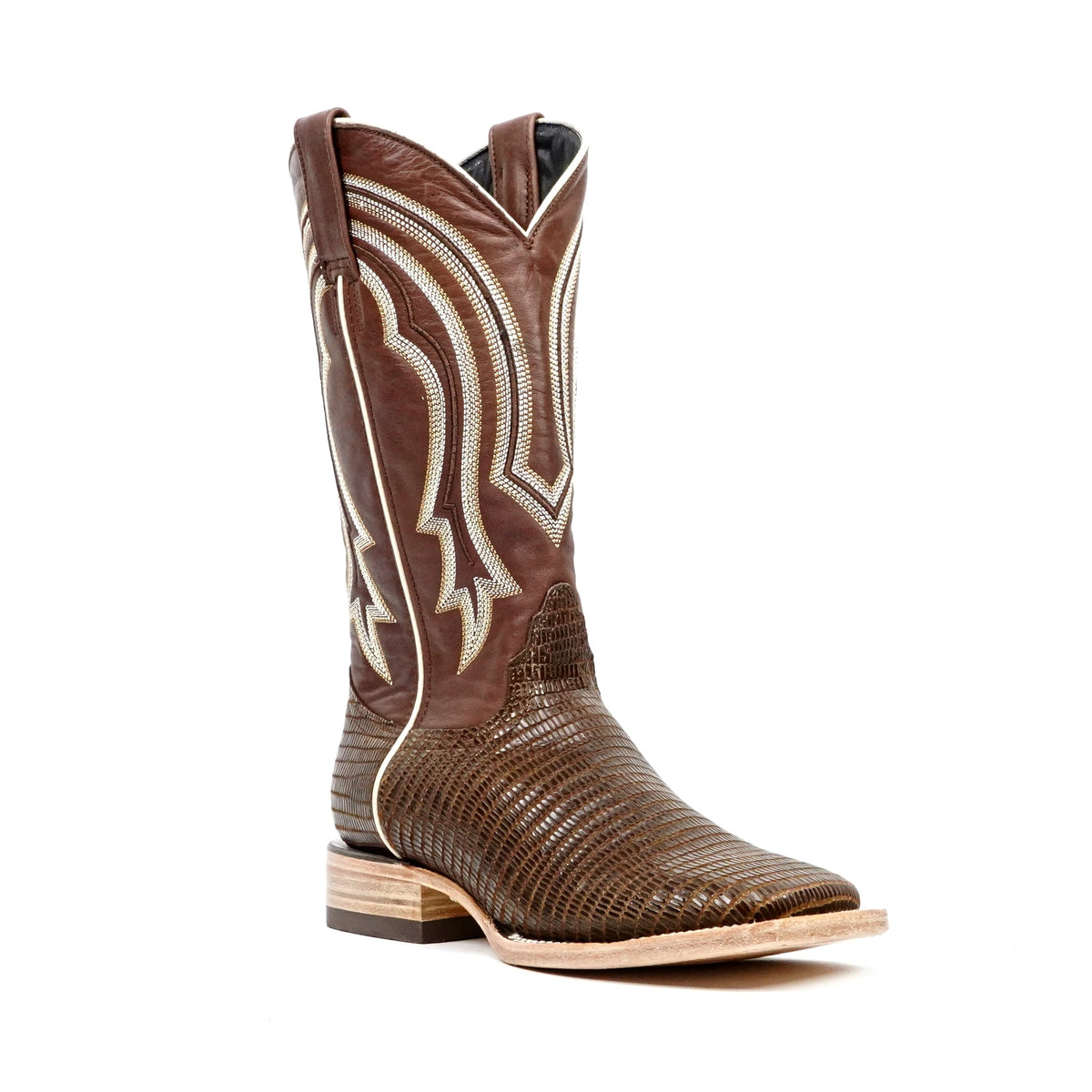 Lizard Cowboy Boots - Brown Embossed Leather - Square Toe (E949) - Gomez Western Wear