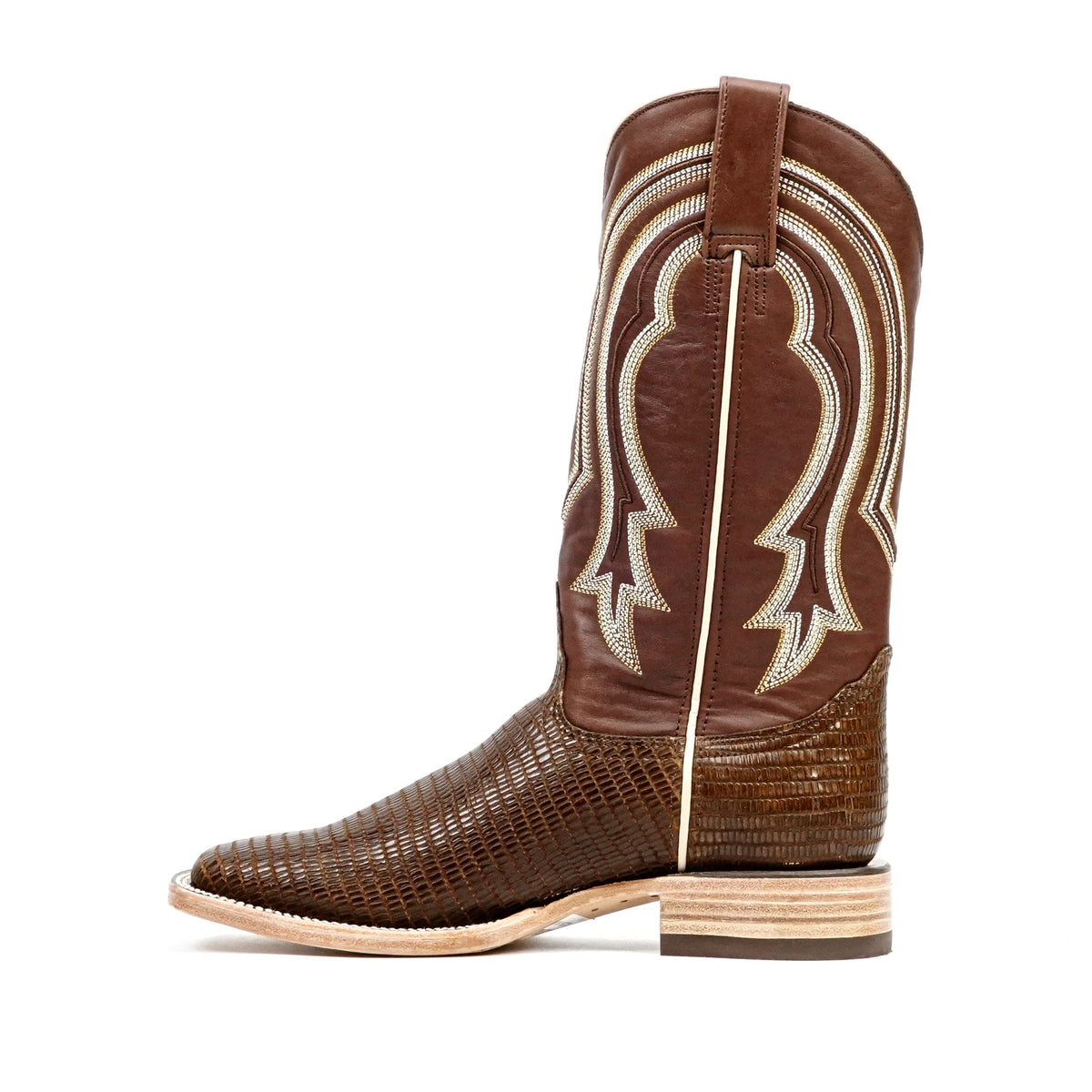Lizard Cowboy Boots - Brown Embossed Leather - Square Toe (E949) - Gomez Western Wear