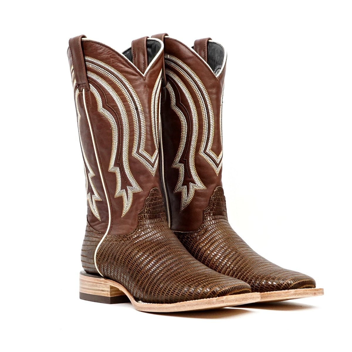 Lizard Cowboy Boots - Brown Embossed Leather - Square Toe (E949) - Gomez Western Wear
