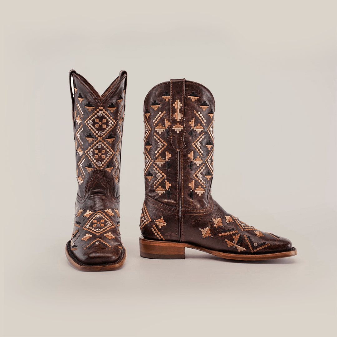 Maya - Budapest Brown Cowgirl Boots - Short Shaft - Square Toe (E788) - Gomez Western Wear
