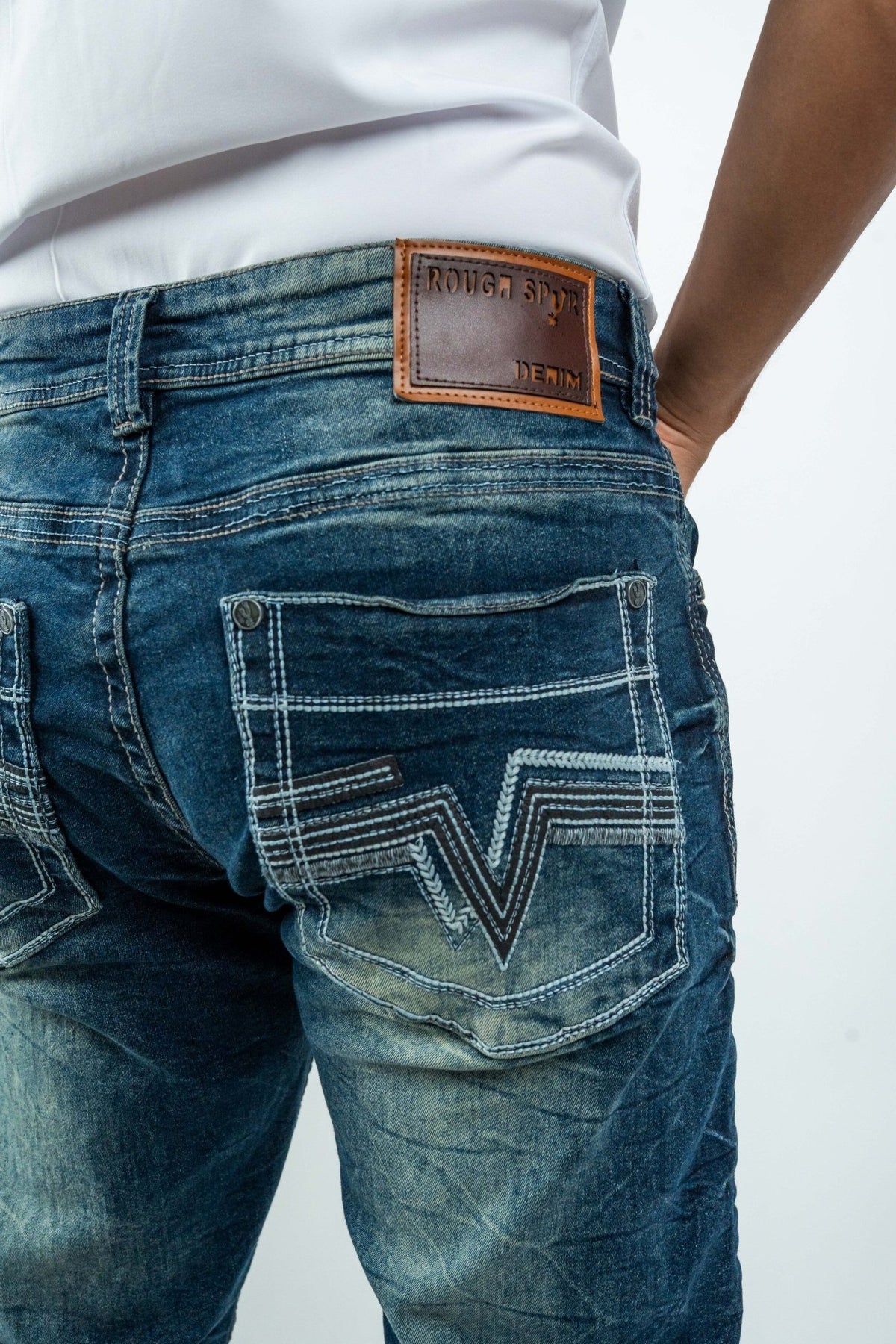 Men's Western Boot Cut Dark Blue Denim Jeans (RS-008) - Gomez Western Wear