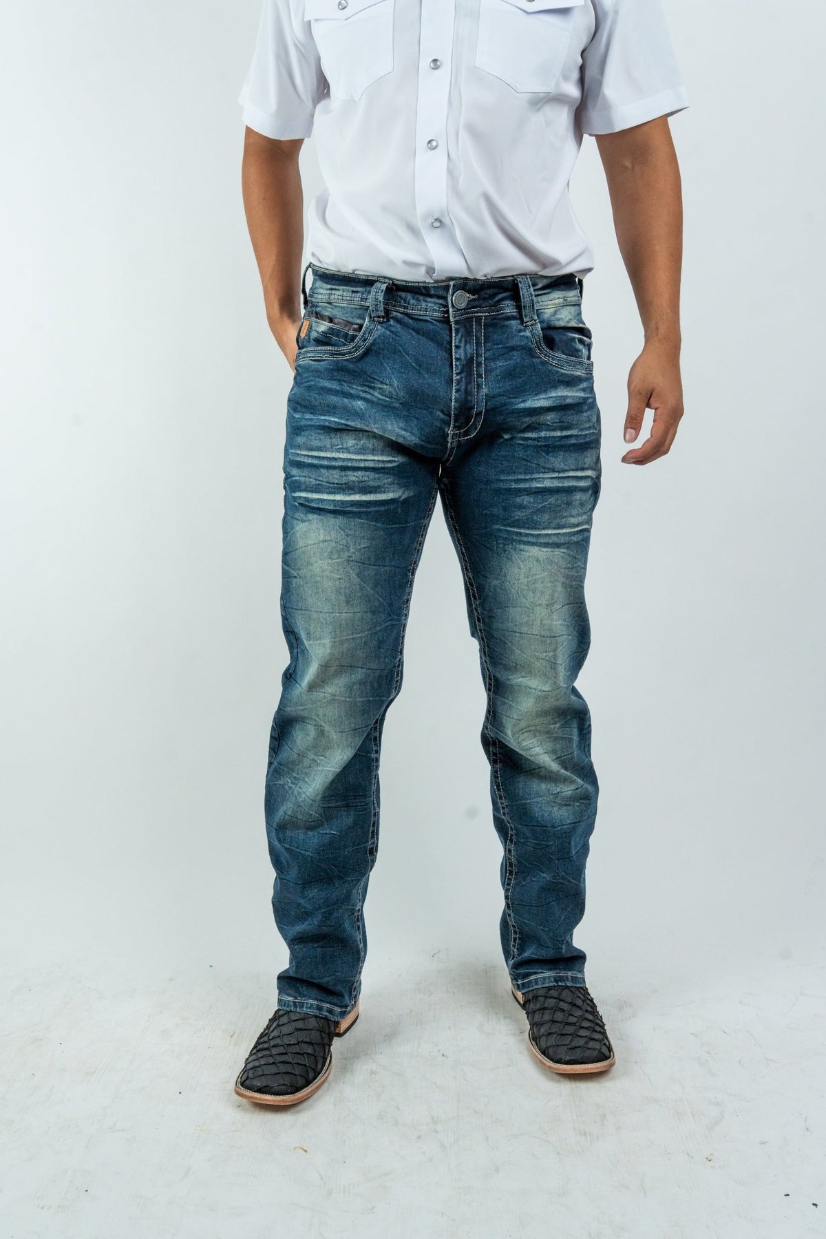 Men's Western Boot Cut Dark Blue Denim Jeans (RS-008) - Gomez Western Wear