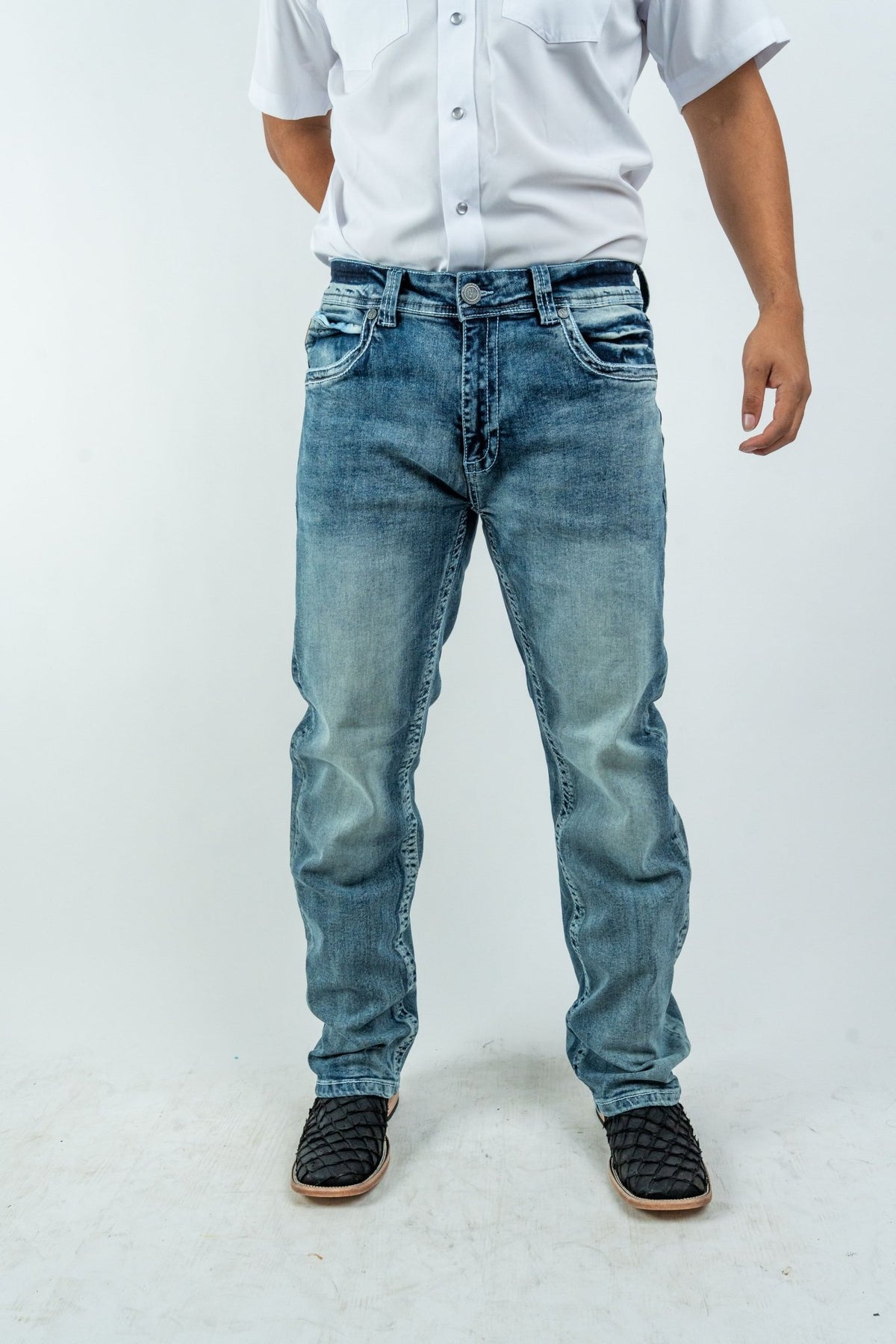Men's Western Boot Cut Light Blue Denim Jeans (RS-017) - Gomez Western Wear