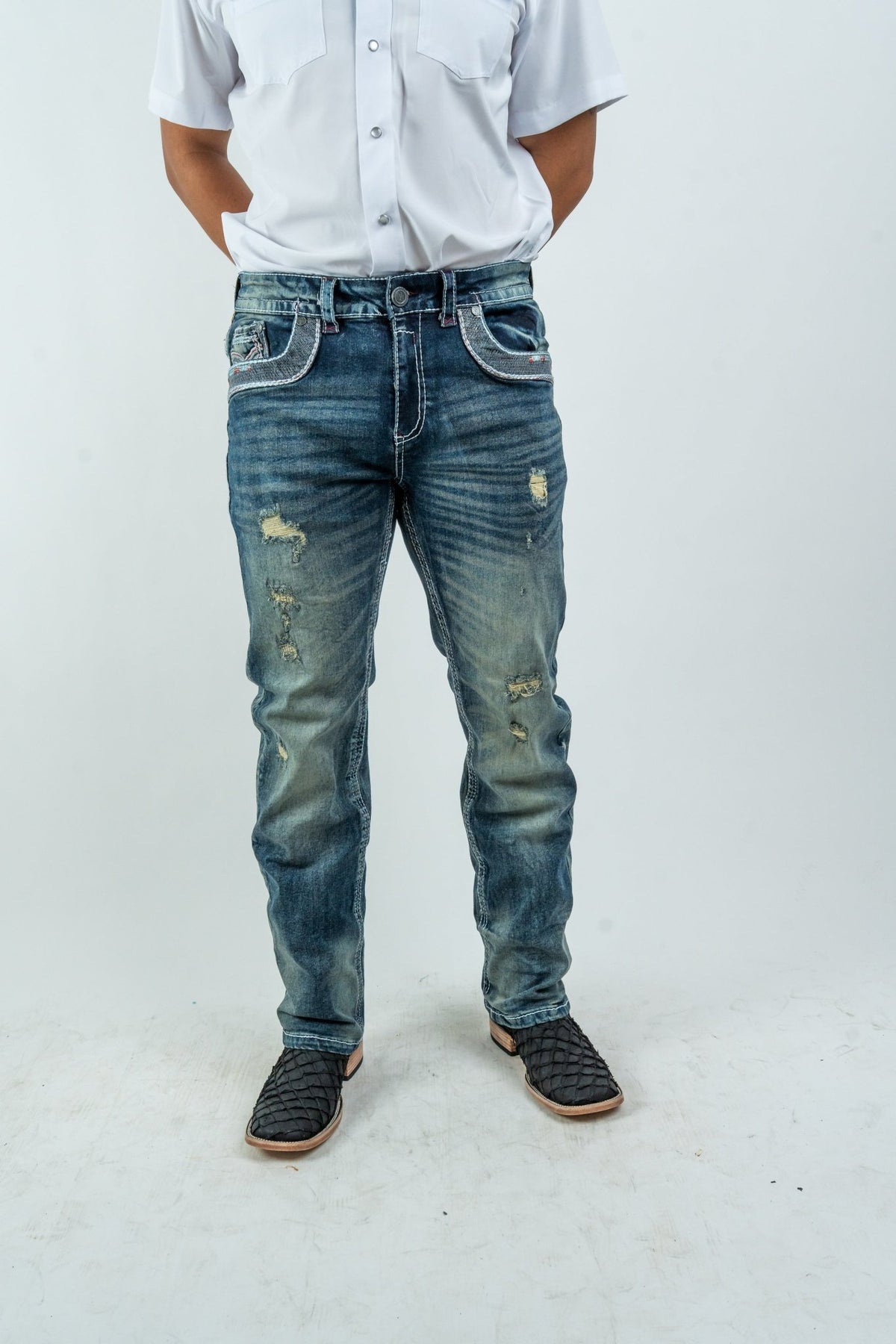 Men's Western Boot Cut Light Wash Denim Jeans (RS-016) - Gomez Western Wear