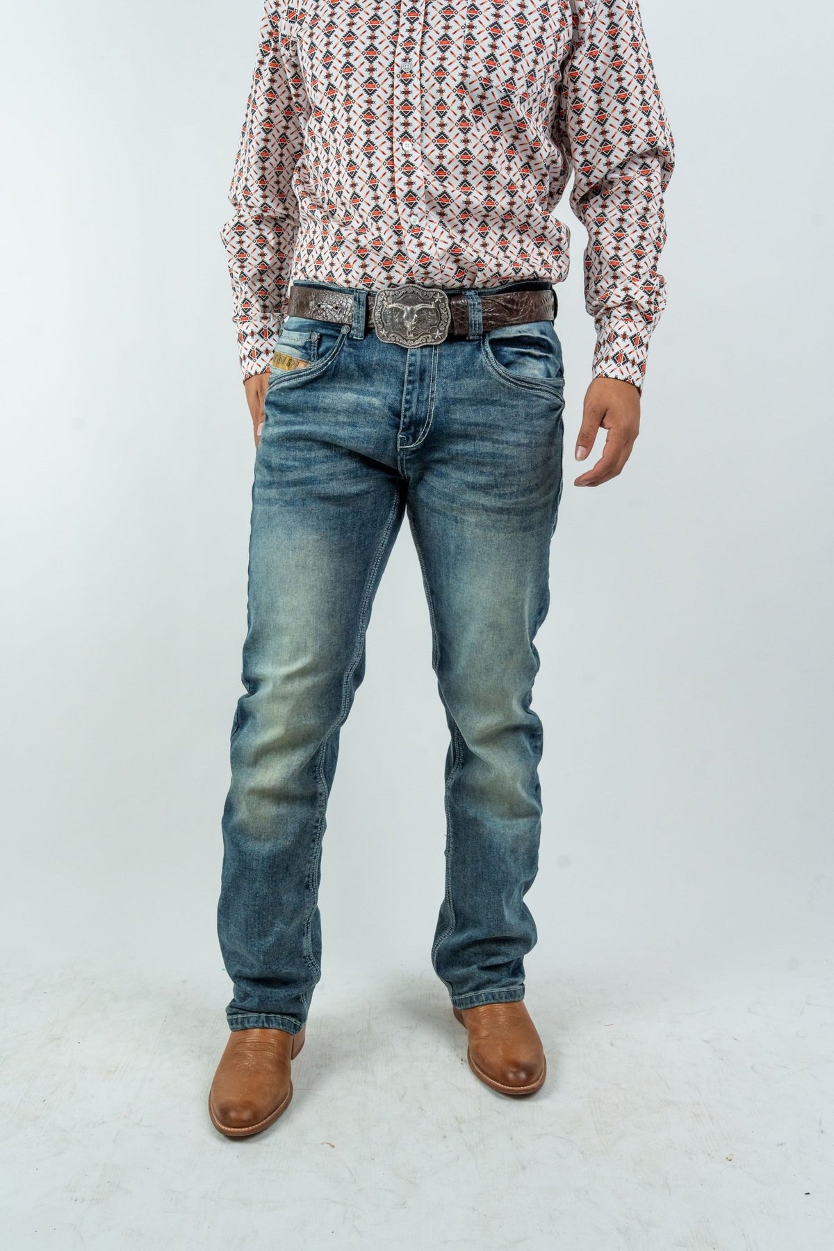Men's Western Dark Blue Boot Cut Denim Jeans (RS-007) - Gomez Western Wear