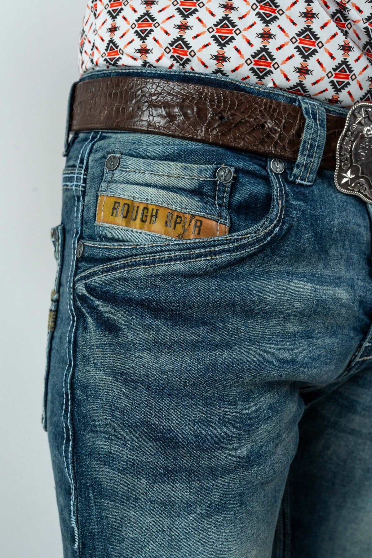 Men's Western Dark Blue Boot Cut Denim Jeans (RS-007) - Gomez Western Wear