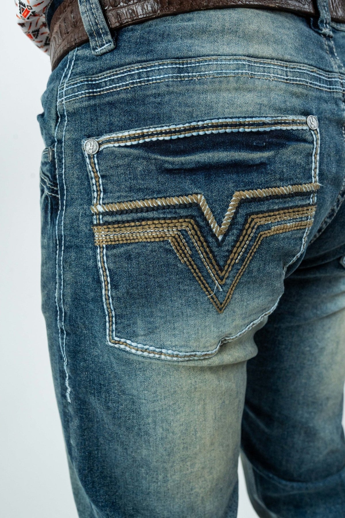 Men's Western Dark Blue Boot Cut Denim Jeans (RS-007) - Gomez Western Wear