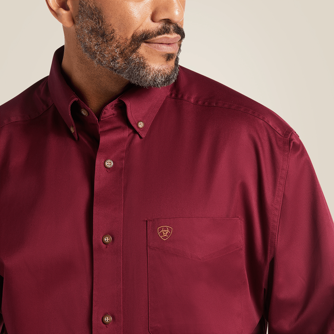 MNS SOLID TWILL CLSSC LS SHRT BURGUNDY 10012635 - Gomez Western Wear