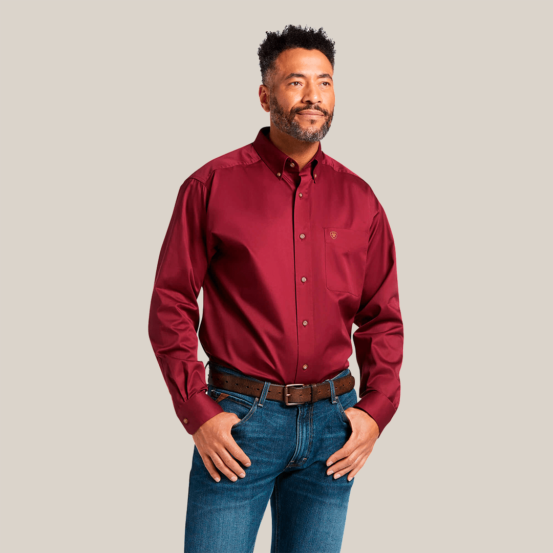 MNS SOLID TWILL CLSSC LS SHRT BURGUNDY 10012635 - Gomez Western Wear