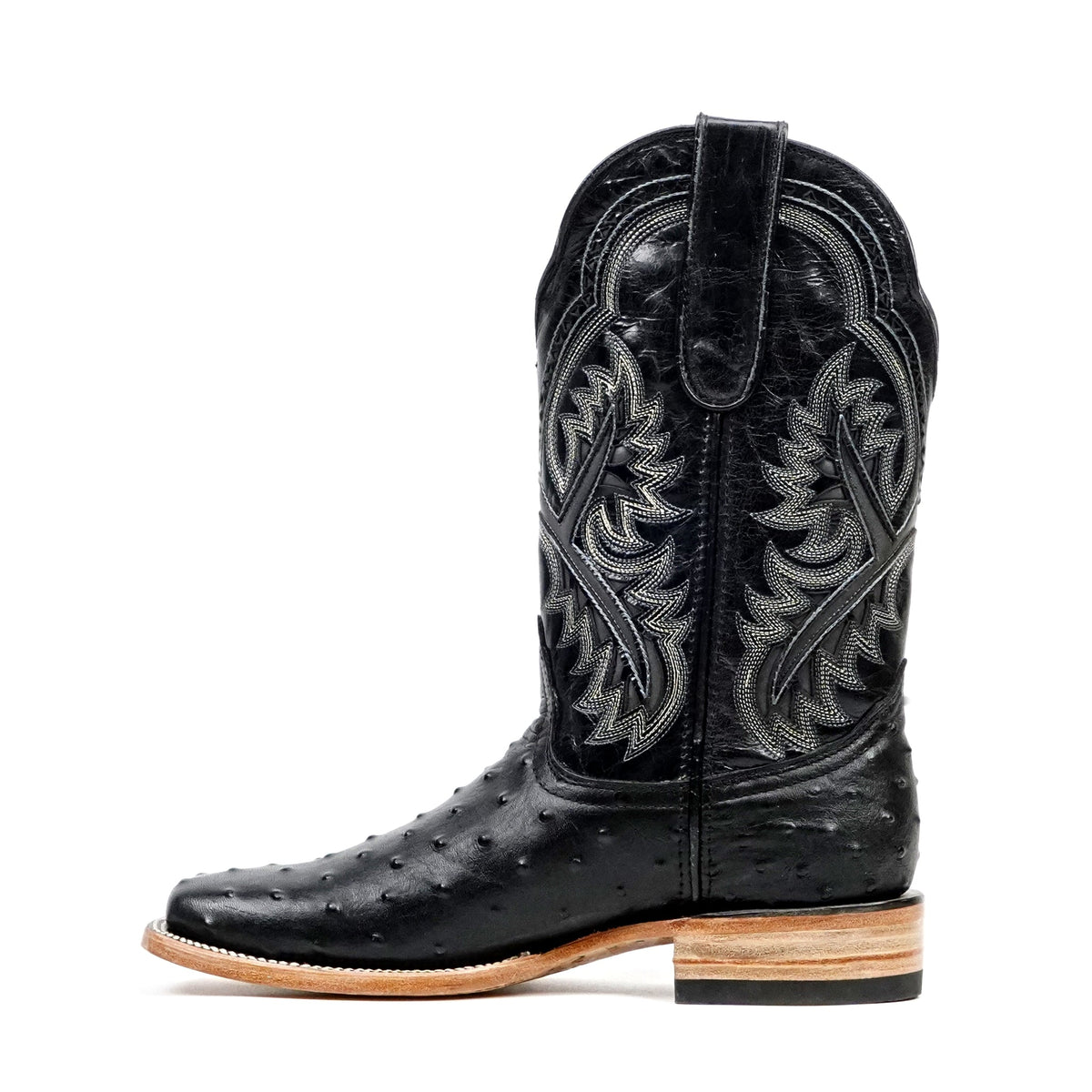 Ostrich Black Cowboy Boots - Embossed Leather - Square Toe (E424) - Gomez Western Wear