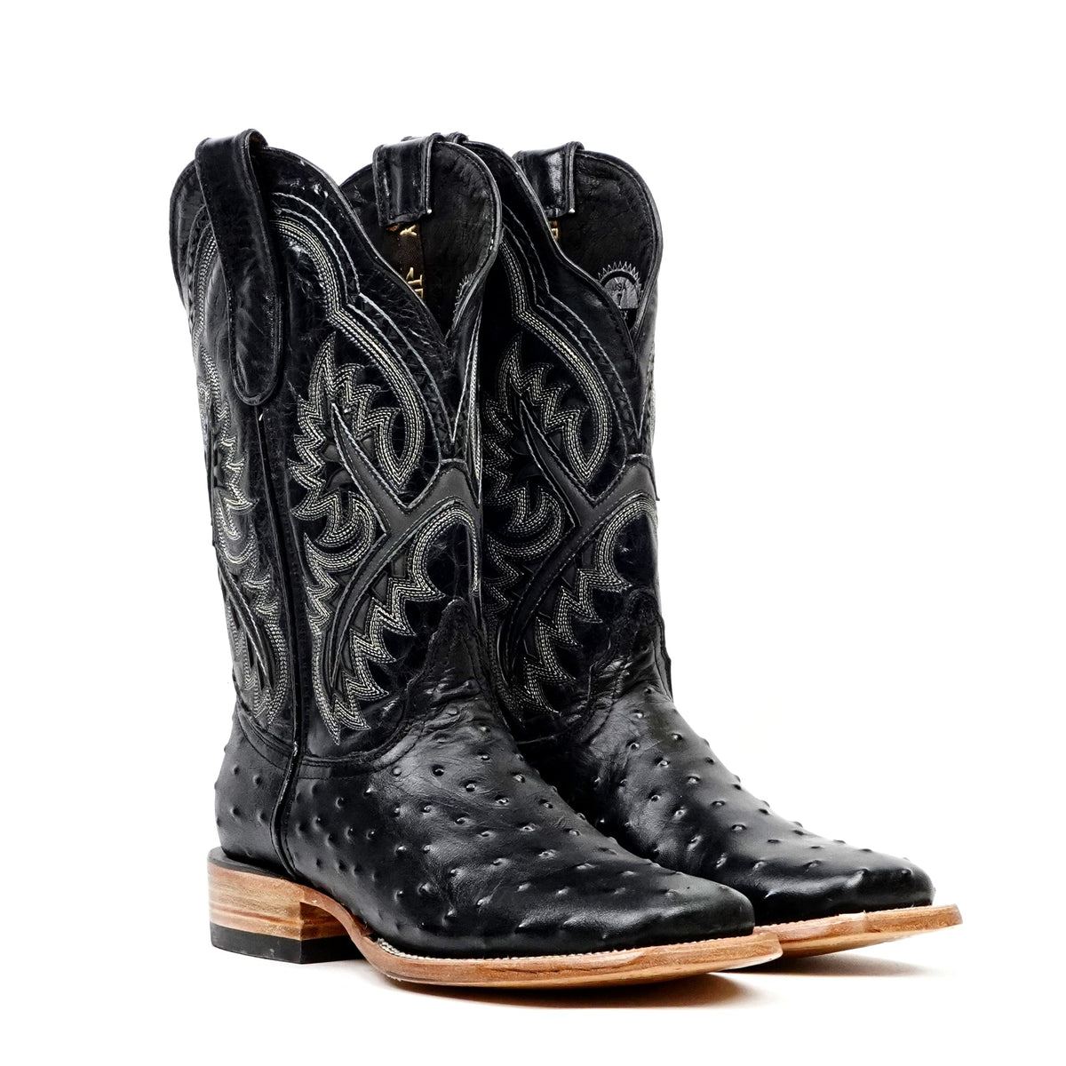 Ostrich Black Cowboy Boots - Embossed Leather - Square Toe (E424) - Gomez Western Wear