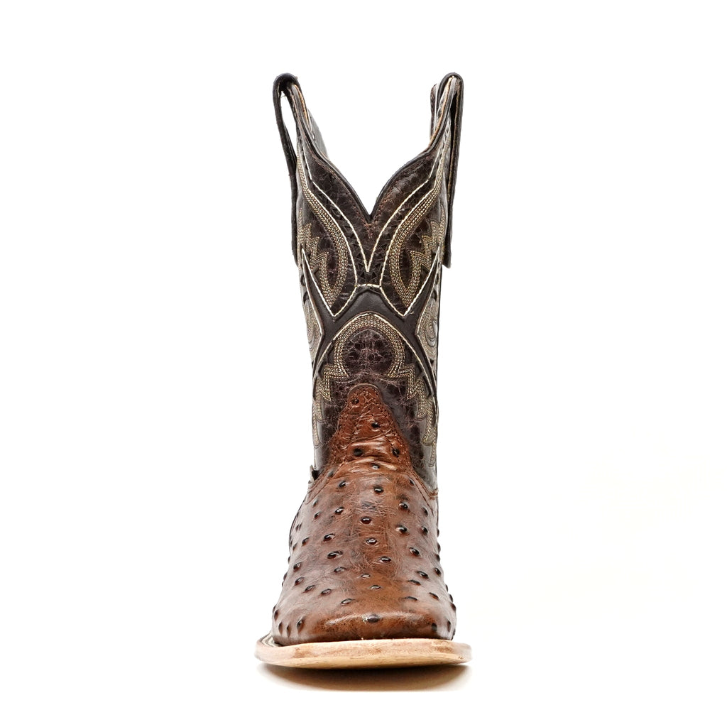 Ostrich Choco Boots (Youth) - Embossed Leather - Square Toe (E424) - Gomez Western Wear