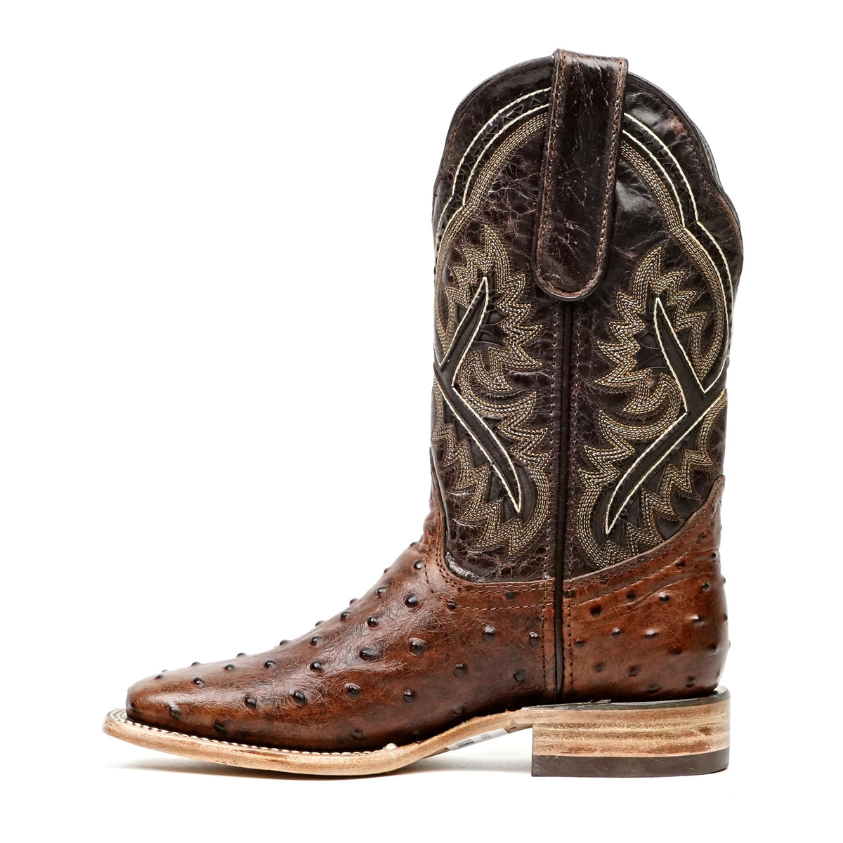 Ostrich Choco Boots (Youth) - Embossed Leather - Square Toe (E424) - Gomez Western Wear