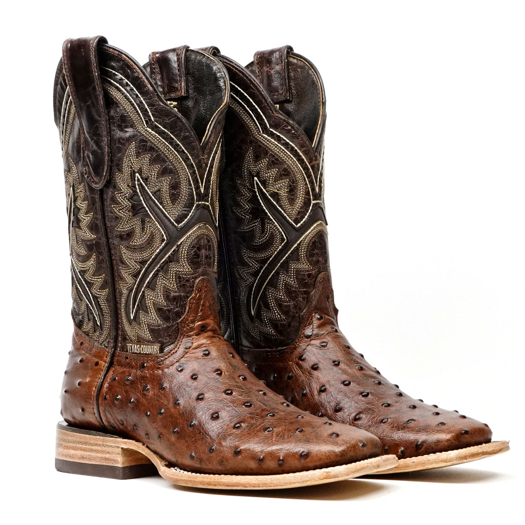 Ostrich Choco Boots (Youth) - Embossed Leather - Square Toe (E424) - Gomez Western Wear