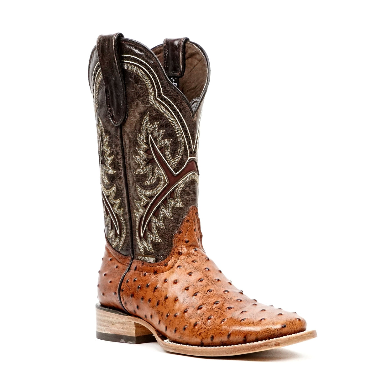 Ostrich Cognac Cowboy Boots - Embossed Leather - Square Toe (E424) - Gomez Western Wear