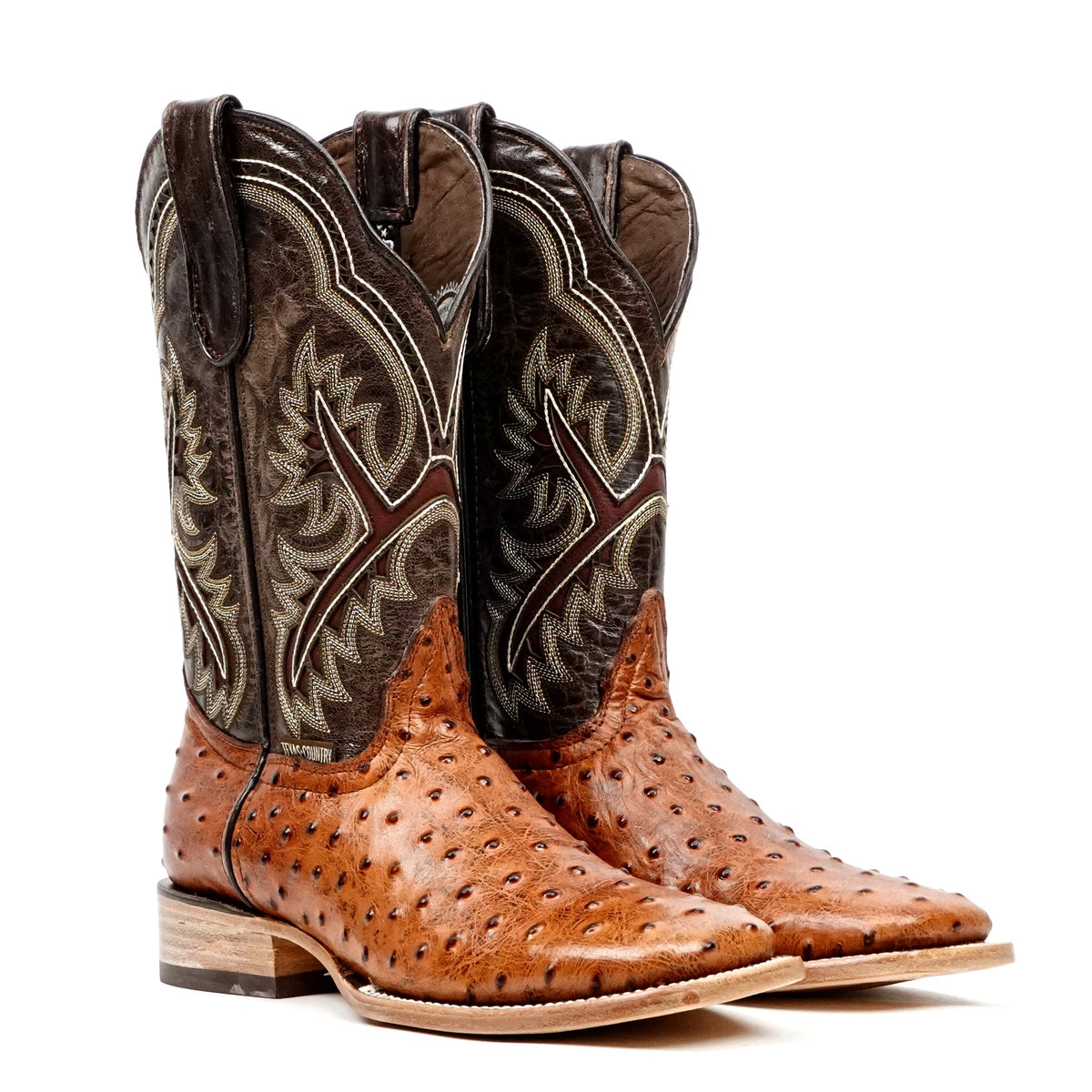 Ostrich Cognac Cowboy Boots - Embossed Leather - Square Toe (E424) - Gomez Western Wear