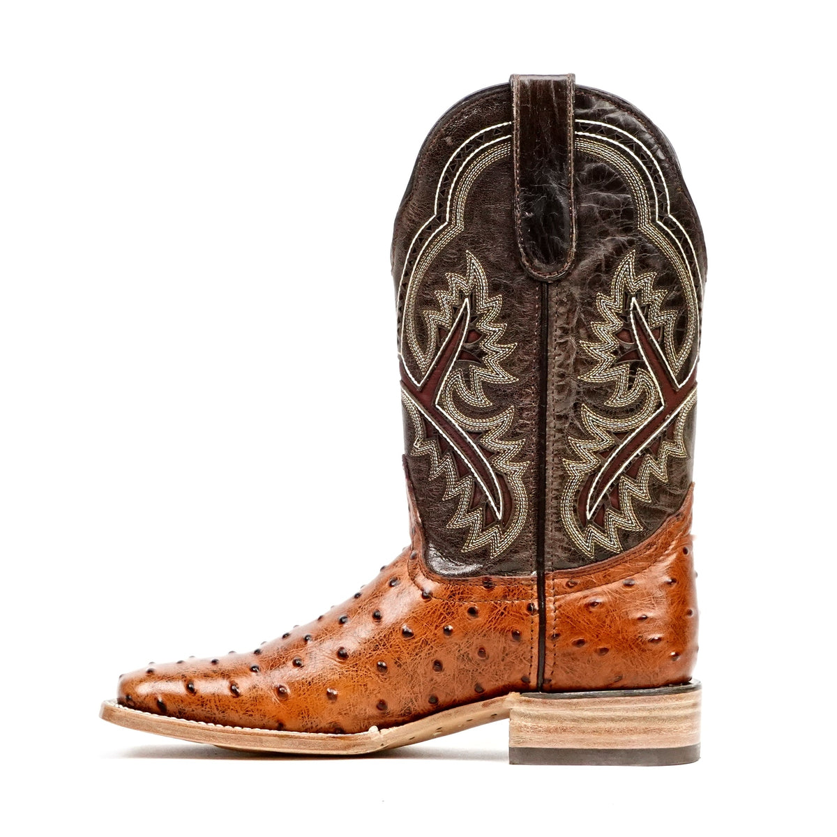 Ostrich Cognac Cowboy Boots - Embossed Leather - Square Toe (E424) - Gomez Western Wear