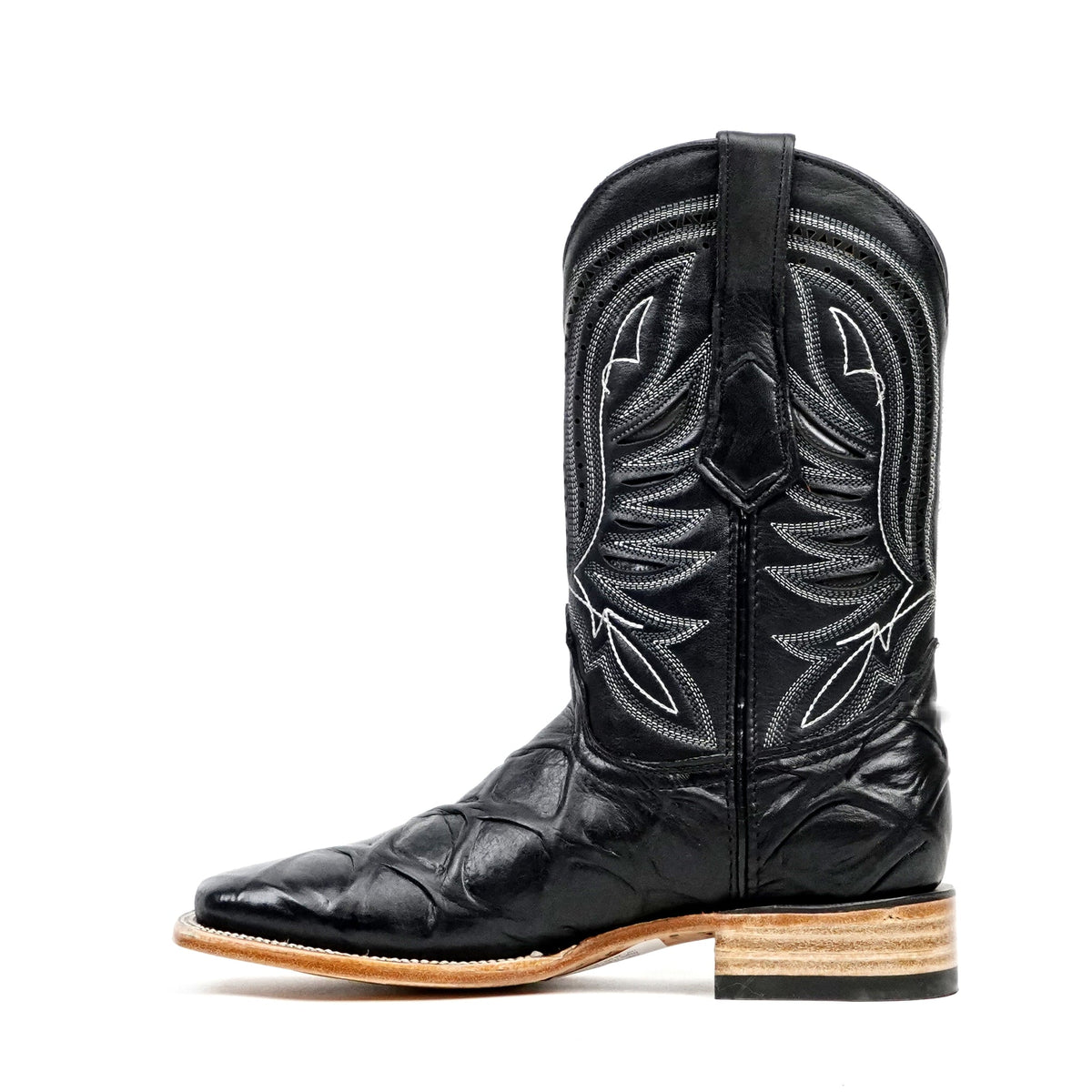 Pirarucu Black Boots - Embossed Leather - Square Toe (E687) - Gomez Western Wear